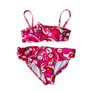Boden Pink Floral Bikini Set Women's Sz 12 bottoms  Sz 10 top  Retro Swimwear